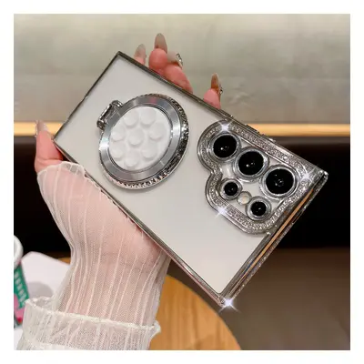 Plating Magnetic Stand Clear Case For Samsung Galaxy S24 S25 Ultra S23 S22 Plus S24 FE A15 A25 A16 A06 Suction Pad Holder Cover