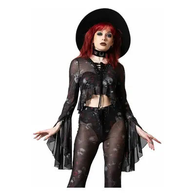 blouse for women long sleeve KILLSTAR - Wicked Rose Mesh - Black