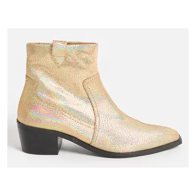 Iridescent Gold Low Heel Western Boot