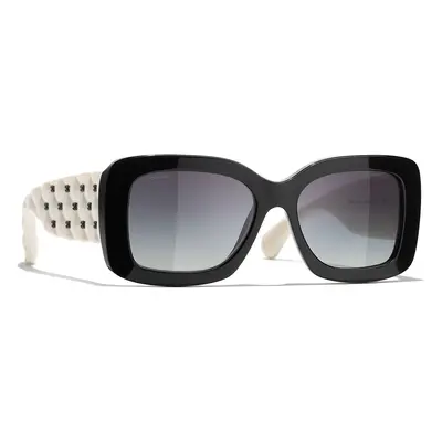 Chanel Woman Sunglass Rectangle Sunglasses CH5483 - Frame color: Black & White, Lens color: Grey