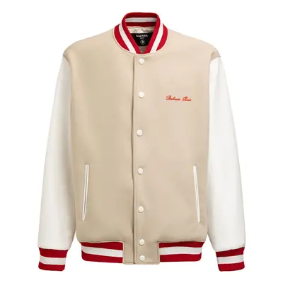 Balmain | Men Two Tone Logo Wool Varsity Jacket Beige/white