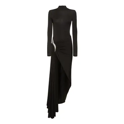 David Koma | Women Draped Shiny Fluid Jersey Long Dress Black