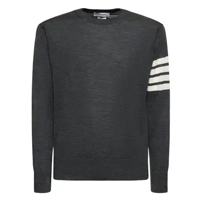 Thom Browne | Men Wool Crewneck Sweater W/ Stripes Dark Grey