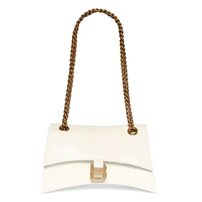 Balenciaga | Women Small Crush Chain Embossed Leather Bag Optic White