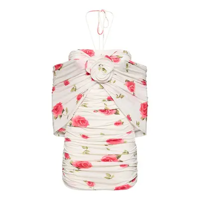 Magda Butrym | Women Rose Print Jersey Mini Dress Ivory/pink