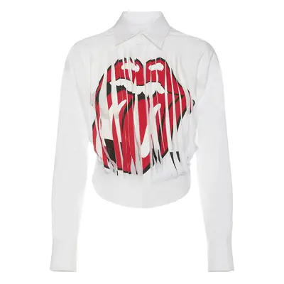 Dsquared2 | Women Rolling Stones Distressed Crop Shirt White/red