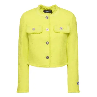 Versace | Women Cotton Blend Tweed Crop Jacket Yellow