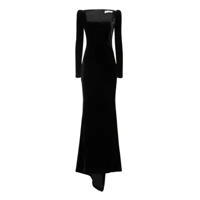 Alessandra Rich | Women Square Neck Velvet Long Evening Dress Black