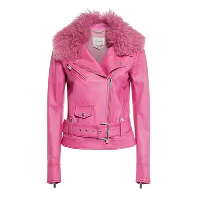 Blumarine | Women Belted Leather Jacket W/ Fur Collar Pink