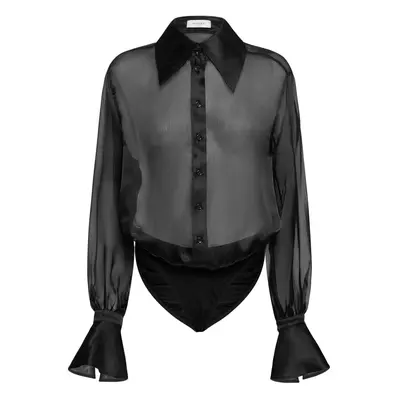 Mugler | Women Silk Tulle Long Sleeved Bodysuit Black