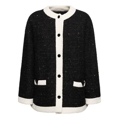 Valentino | Women Tweed Lurex Caban Collarless Jacket Black/white