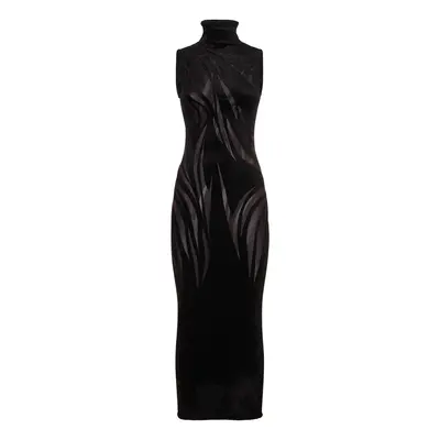 Mugler | Women Velvet & Tulle Midi Turtleneck Dress Black