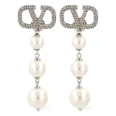 Valentino Garavani | Women V Logo Signature Faux Pearl Earrings White/crystal