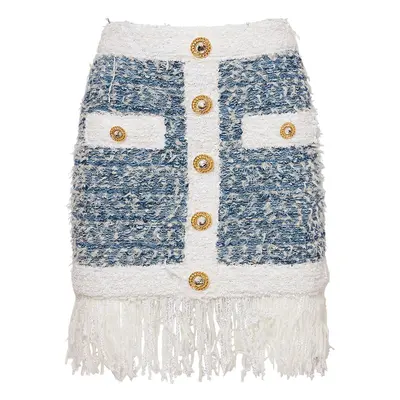 Balmain | Women Viscose Blend Tweed Mini Skirt Blue/white