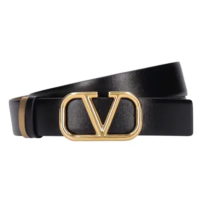 Valentino Garavani | Women 3cm V Logo Reversible Leather Belt Black/brass