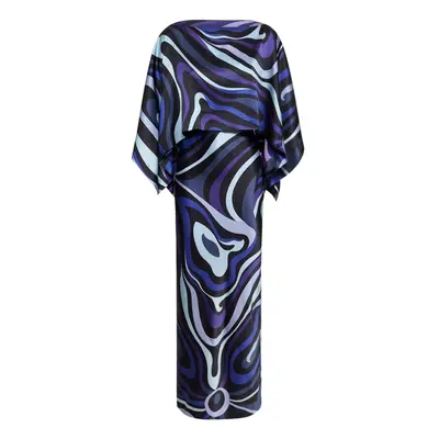 Pucci | Women Marmo Printed Silk Twill Long Dress Blue