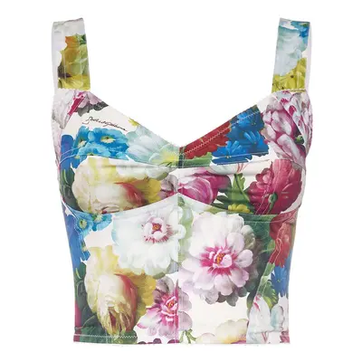 Dolce & Gabbana | Women Flower Print Cotton Poplin Bustier Top Multicolor