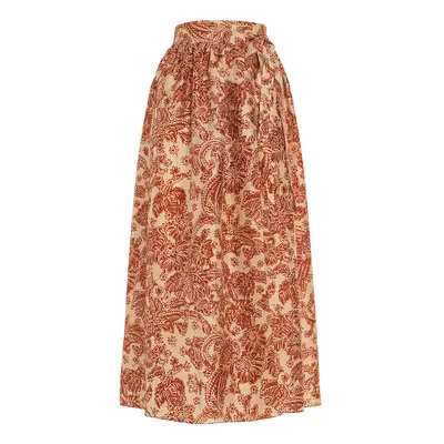 Loro Piana | Women Leah Printed Silk Flared Midi Skirt Beige/red