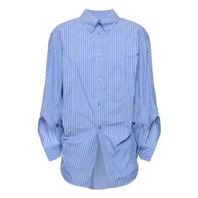 Balenciaga | Women Twisted Sleeve Cotton Blend Shirt Light Blue