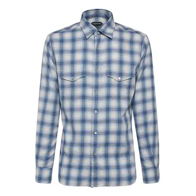 Tom Ford | Men Checked Cotton Blend Western Shirt Combo Blue