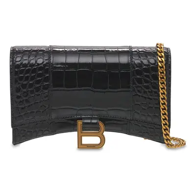 Balenciaga | Women Hourglass Embossed Leather Chain Wallet Black
