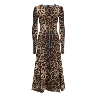 Dolce & Gabbana | Women Leopard Print Cady Midi Dress Multicolor