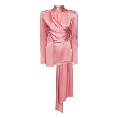 Magda Butrym | Women Silk Satin Draped Long Sleeve Wrap Top Pink