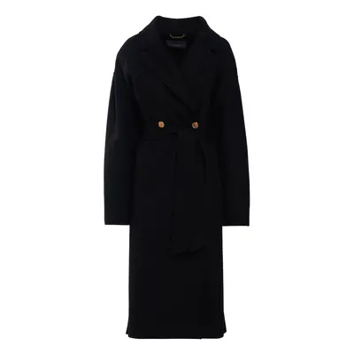 Versace | Women Belted Double Wool Midi Coat Black
