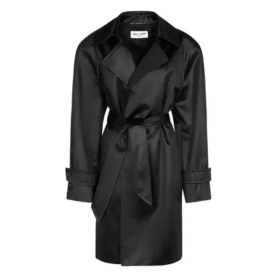Saint Laurent | Women Belted Cotton Blend Trench Coat Black