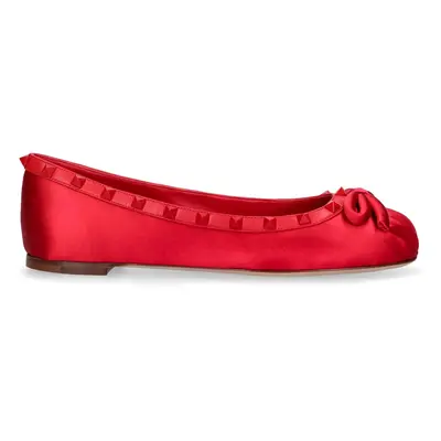Valentino Garavani | Women 5mm Rockstud Satin & Leather Flats Red