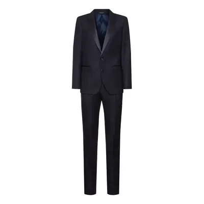 Dolce & Gabbana | Men Wool Pinpoint Tuxedo Suit Blue