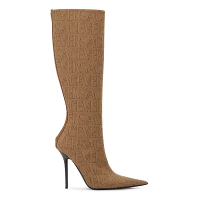 Versace | Women 110mm Canvas & Leather Boots Beige