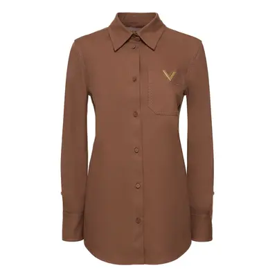 Valentino | Women Stretch Cotton Canvas Shirt Jacket Brown