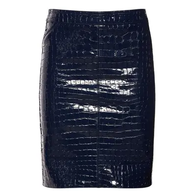 Tom Ford | Women Glossy Croc Print Leather Mini Skirt Blue