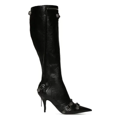 Balenciaga | Women 90mm Cagole Leather Tall Boots Black