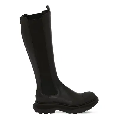 Alexander Mcqueen | Women 45mm Tread Slick Leather Tall Boots Black