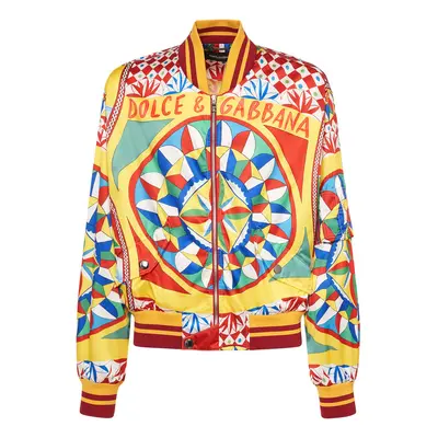 Dolce & Gabbana | Men Carretto Printed Nylon Bomber Jacket Multicolor