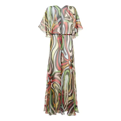 Pucci | Women Silk Chiffon Marmo Print Robe Dress Multicolor