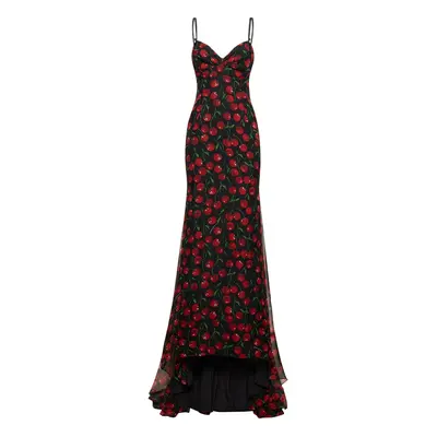 Dolce & Gabbana | Women Cherry Printed Silk Chiffon Gown Multicolor