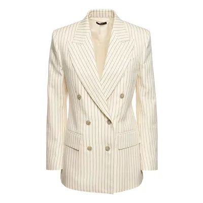 Tom Ford | Women Wool & Silk Pinstriped Jacket Multi Ivory