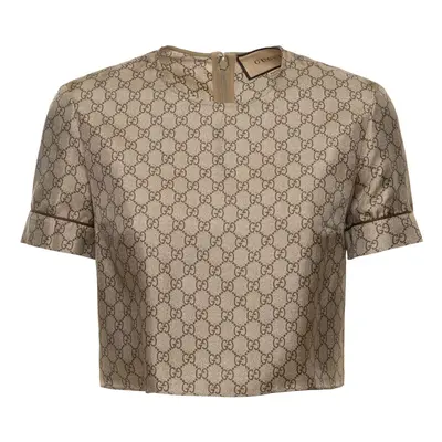 Gucci | Women Gg Supreme Printed Silk Twill T-shirt Camel/ebony