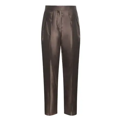Giorgio Armani | Women Pleated Silk High Rise Straight Pants Brown