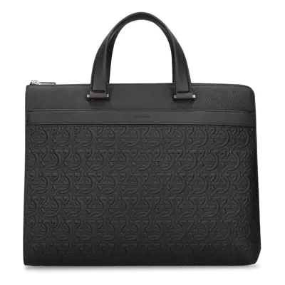 Ferragamo | Men Logo Embossed Leather Briefcase Black