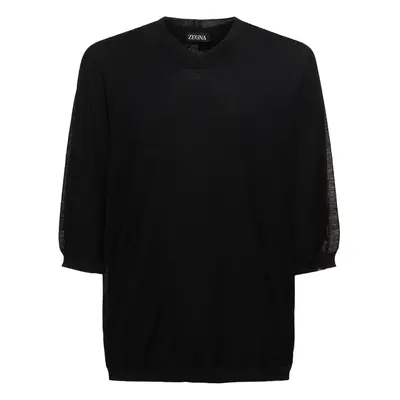 Zegna | Men 3/4 Sleeve Wool Crewneck Sweater Black
