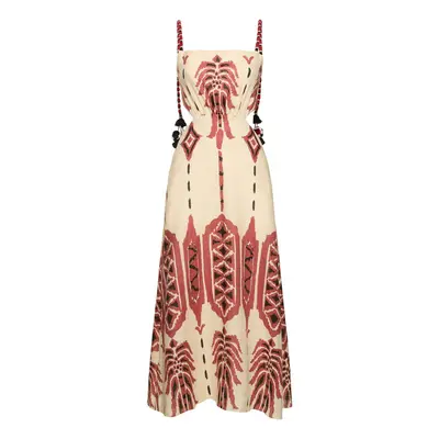 Palm Of Tiahuanaco Linen Midi Dress