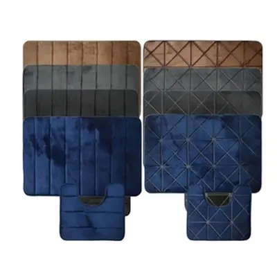 Two Pack of Memory Foam Bath Mats, Blue Lattice