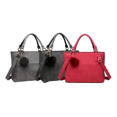 Pom Pom PU Leather Shoulder Bag, Red