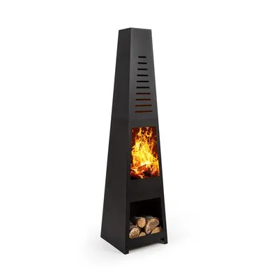 Blumfeldt Monument Garden Fireplace Stainless Steel Storage Space for Wood Logs Black