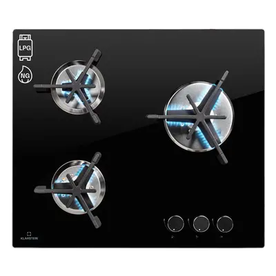 Klarstein Trifecta gas hob 3-burner high-power, normal and auxiliary burners glass ceramic