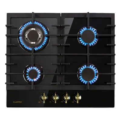 Klarstein Victoria, 4-Zone Gas Hob, 4-Burner, Glass Ceramic, Black